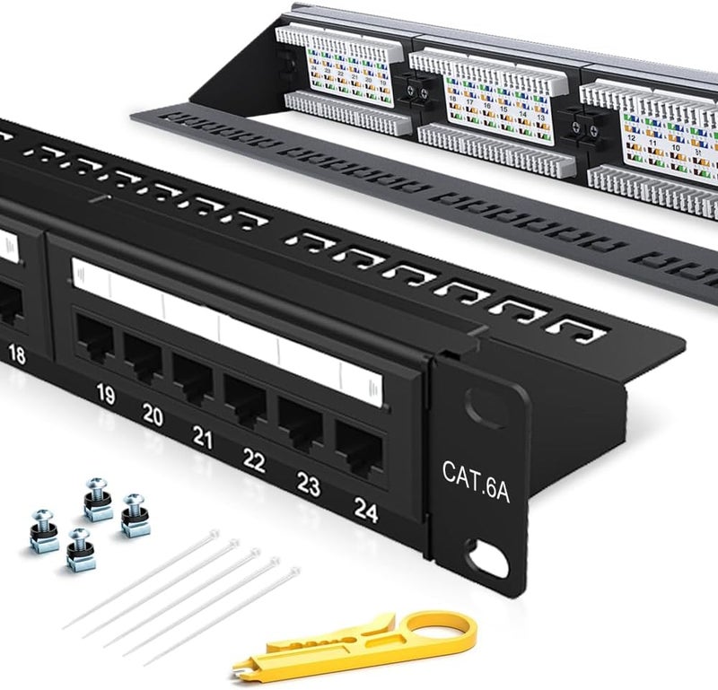 Enmane 24 Port Patch Panel CAT6A Rack Mount 19inch Ethernet Patch Panel Punch Down for Cat6A,Cat6, Cat5e, Cat5 Cabling（EC Listed） - Image 1